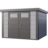 Abri en acier galvanisé gris clair 8,9m² avec double porte Eleganto 3030 Telluria Ma boutique